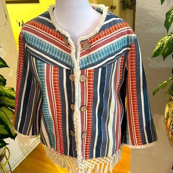 Coldwater Creek multi color stripes open Cardigan W’s size 12/P - Picture 6 of 13